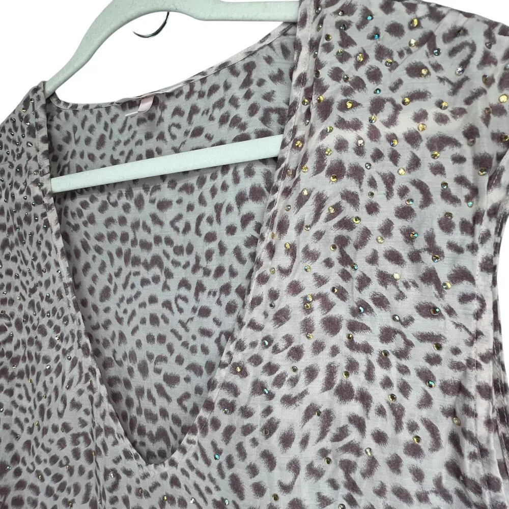 Victorias Secret Swim Cover Up Womens S Cotton Silk Leopard Studded Sheer Beach - Image 2