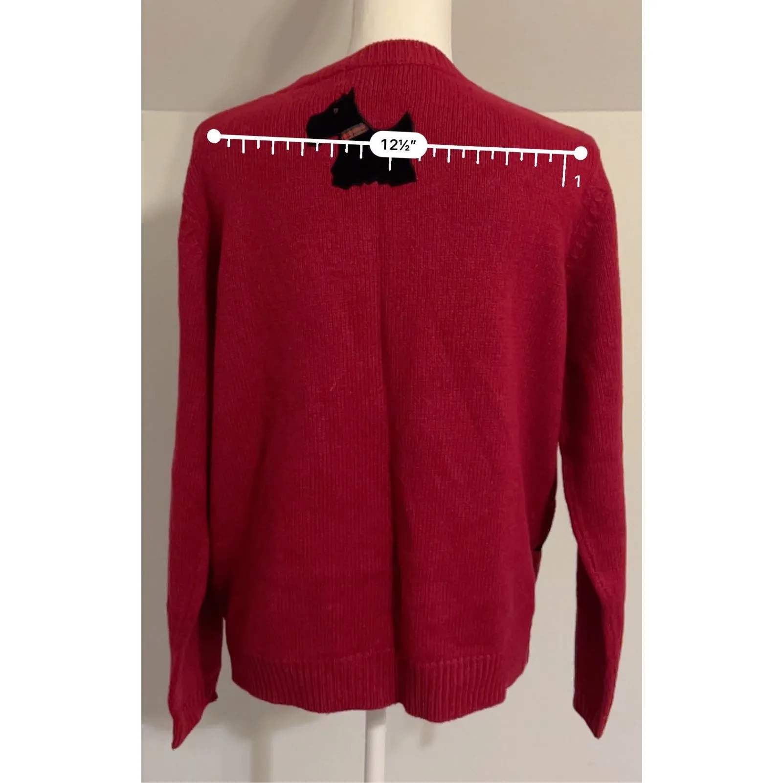 Vintage Red Cardigan Scotties Dogs Button Down M Size M - Image 6