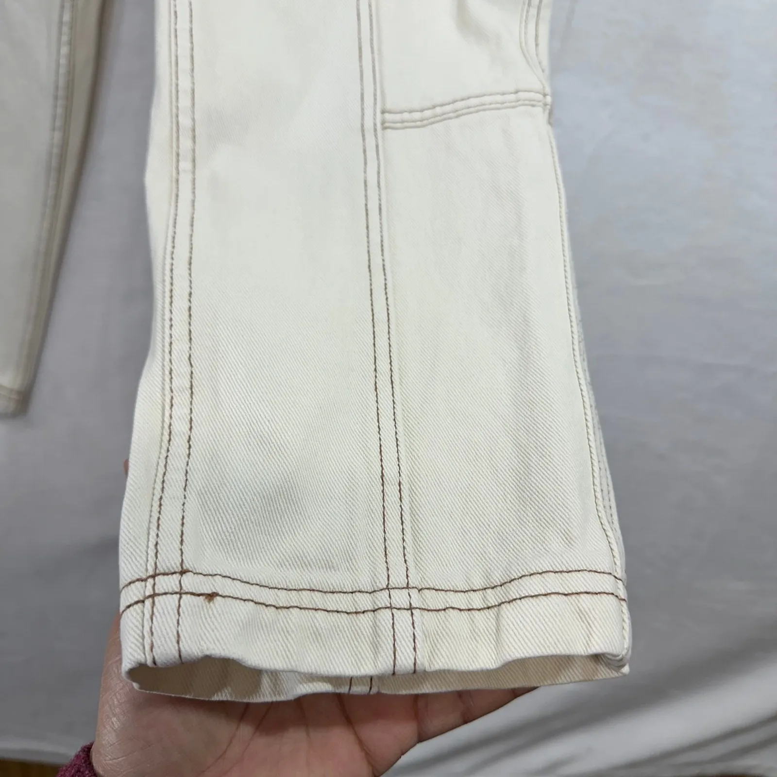 Pacsun S Elastic Waist Cargo Pant Cream Utility Straightleg Streetwear Y2K Retro - Image 8