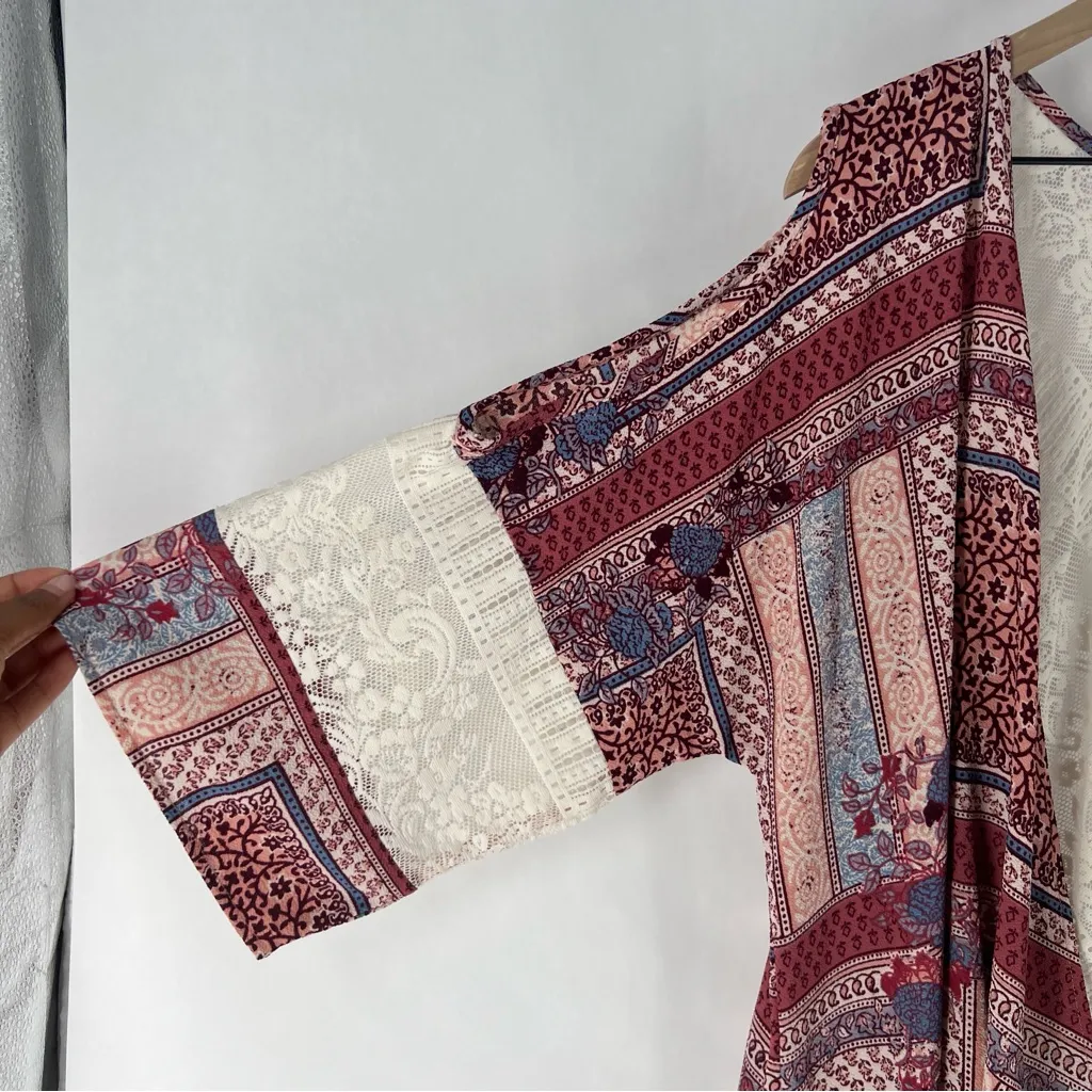 Living Doll Lace‎ Panel Crepe Chiffon Floral  High Low Drape Long Line Kimono XL - Image 6