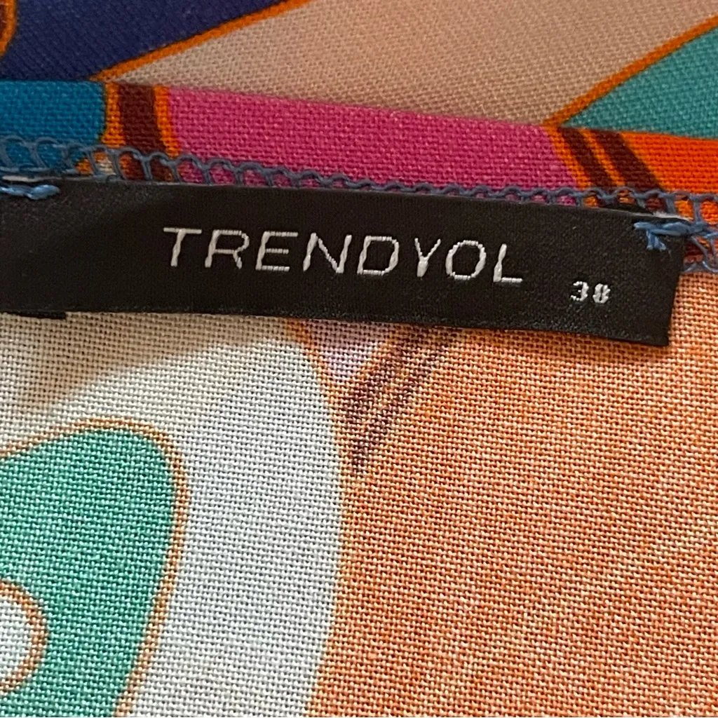 Trendyol Blue and Orange Swim Coverup Kimono Belt not included Size 38 - Image 5