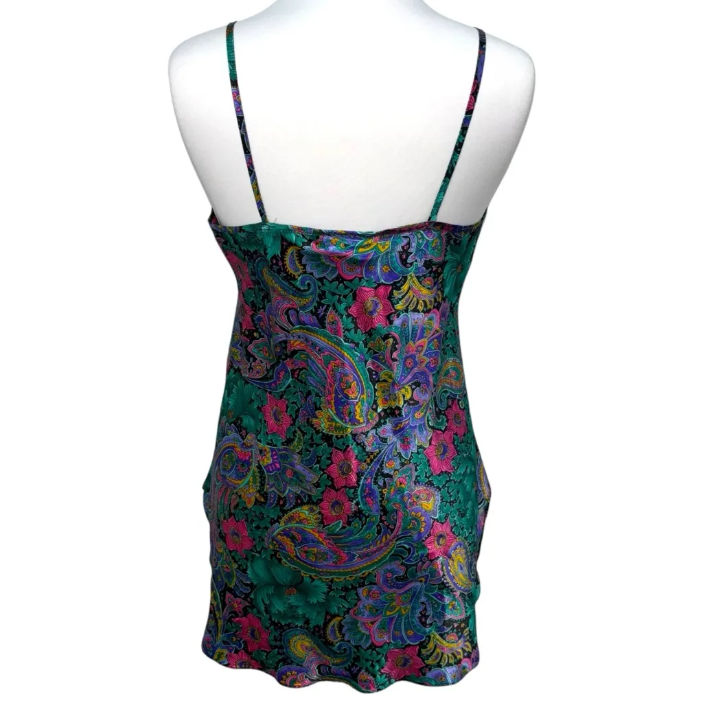 California Dynasty Vintage Paisley Satin Sleepwear Chemise Slip Robe Set Medium Green - Image 4