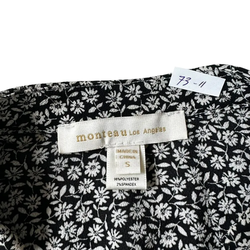 Monteau Black/White Floral Peplum Top Women's Blouse Size Small | 73-11 - Image 3