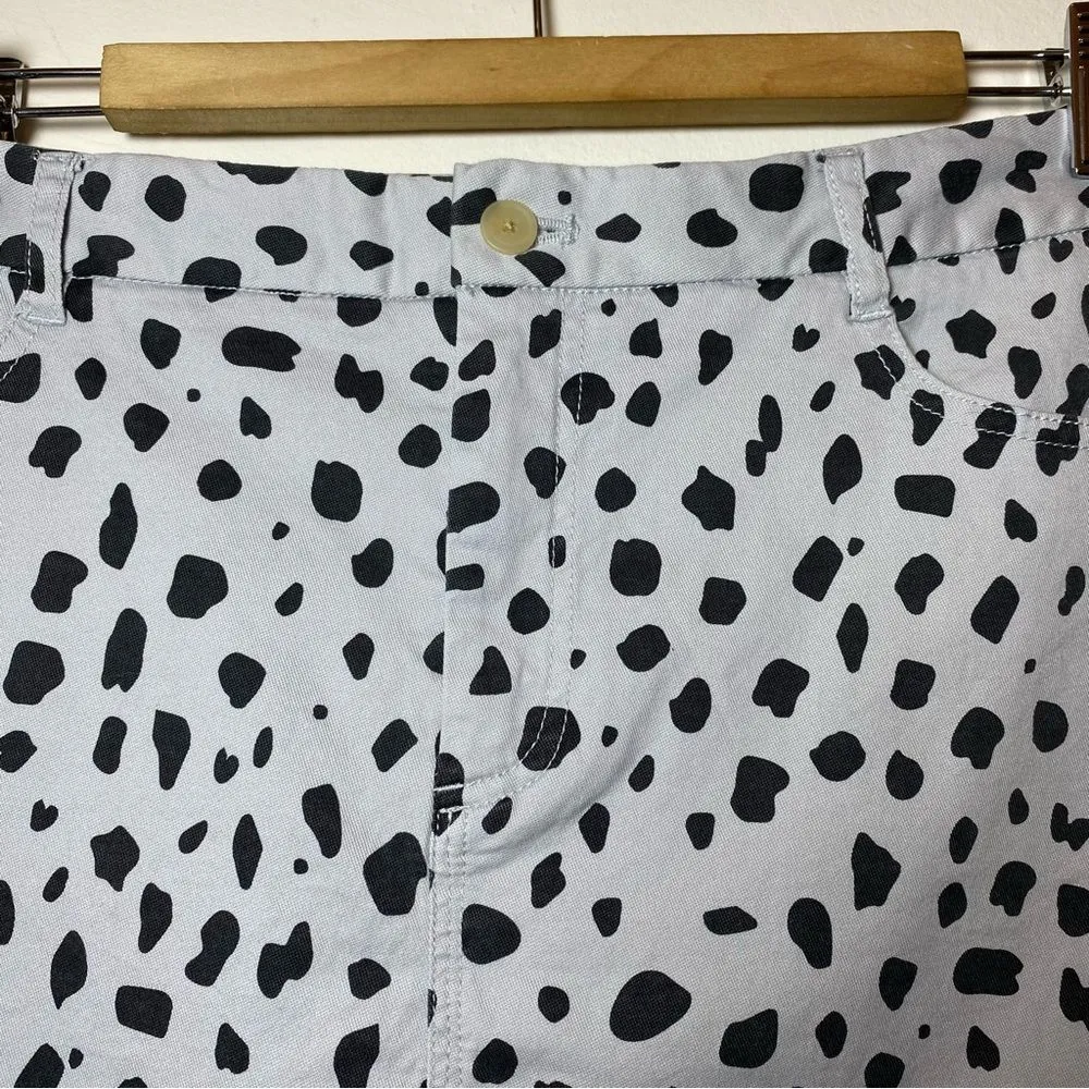 ATM NEW Leopard Animal Print Distressed Hem Mini Skirt Pale Silver Gray Sz 8 Black - Image 6