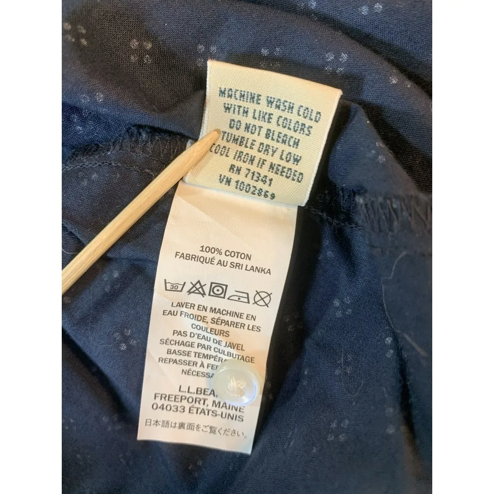 LL Bean Shirt Women Medium Polka Dots Cotton Blue White 1/4 Button Henley Church - Image 6