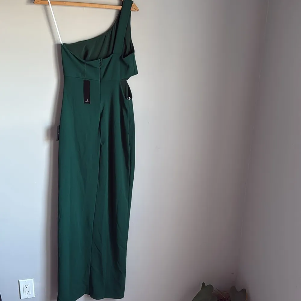 NEW Lulus Simply Beautiful Dark Green One-Shoulder Cutout Maxi Dress Medium - Image 3