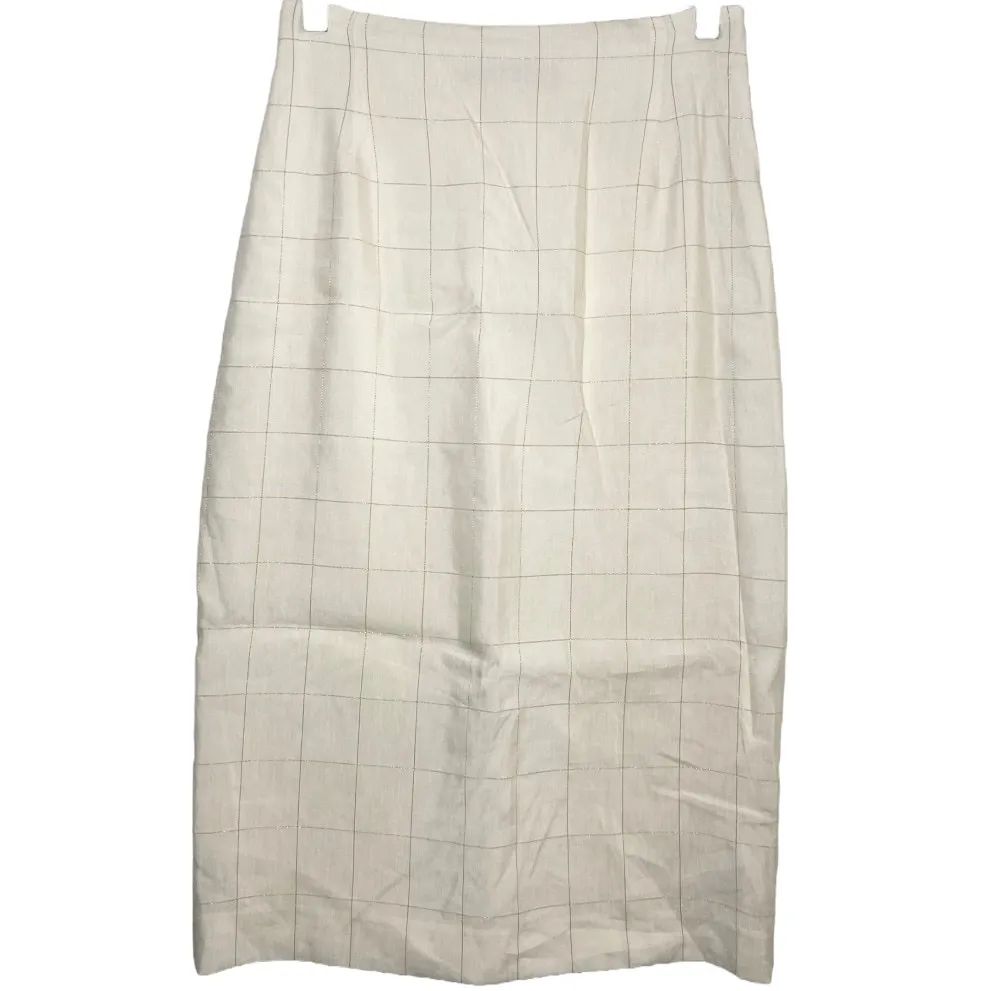 Ralph Lauren Purple Label Pencil Skirt High Waisted Plaid Zip Slip Cream 26" 2 - Image 2