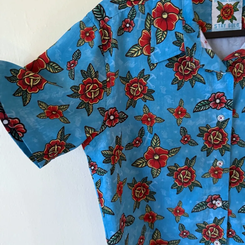 Dixxon Stay Gold Hawaiian Shirt SZ XL Women’s Blue - Image 3