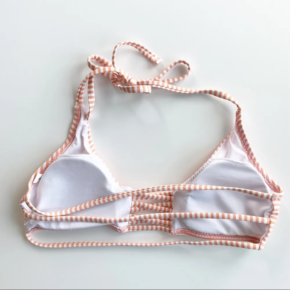 Orange and White Stripe Strappy Back String Bikini Top Size Small - Image 8