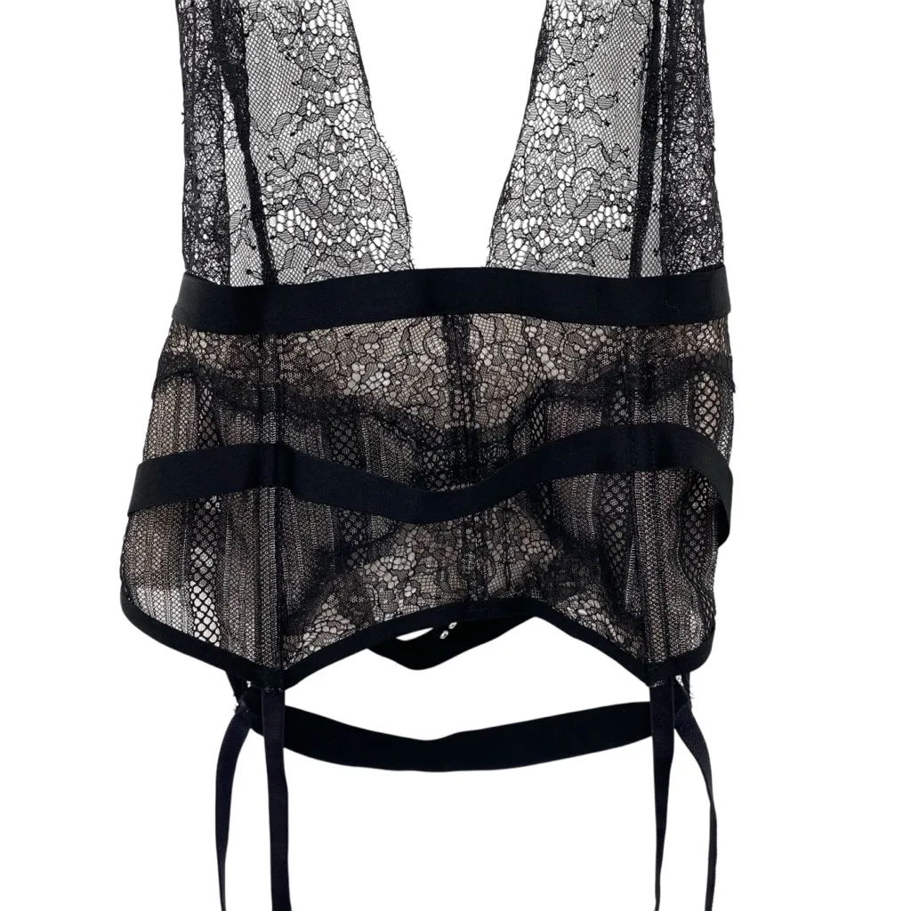 Victoria’s Secret Black Lace Halter Corset Chemise With Garter Belt Lingerie - Image 5