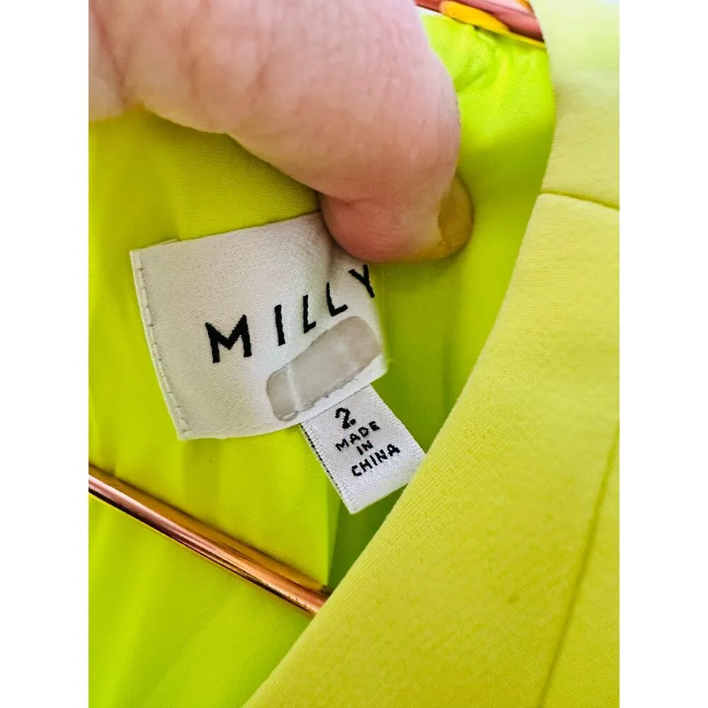 MILLY Neon Yellow Sheath Sleeveless Crewneck Cady Caedyn Mini Dress size 2 - Image 5