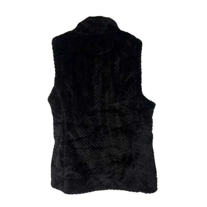 Women's Calvin Klein Quilted Faux‎ Fur Vest, Black, Size S - Image 3