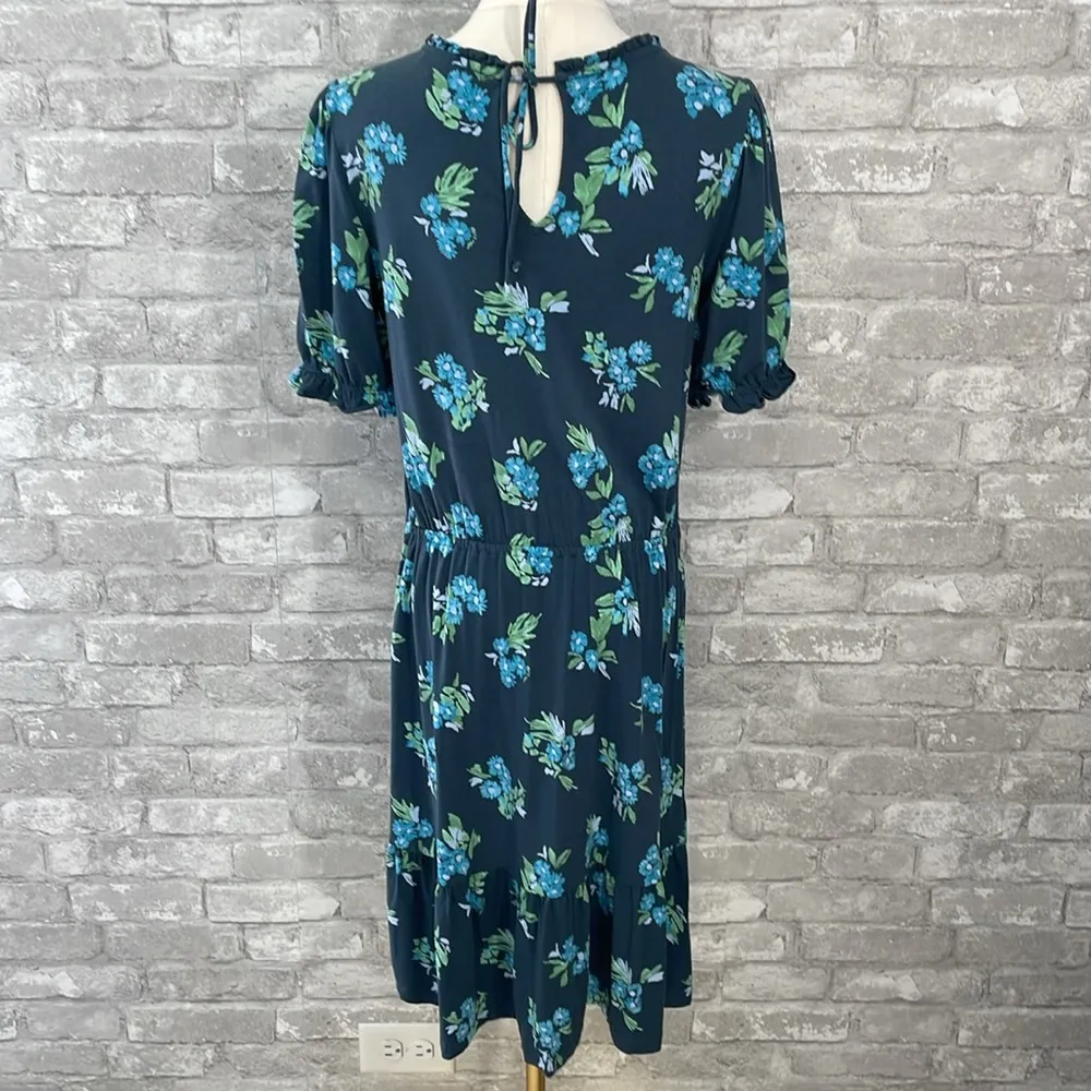 Loft Navy Floral MIDI Dress - Image 4