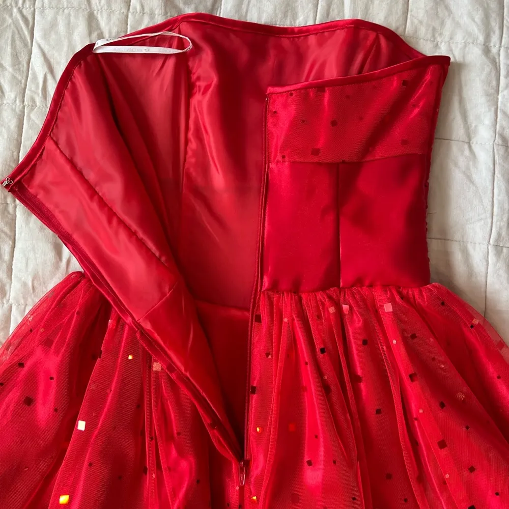 NWT Jessica McClintock Gunne Sax Red Sparkle Sleeveless Babydoll Mini Dress - 3 - Image 4