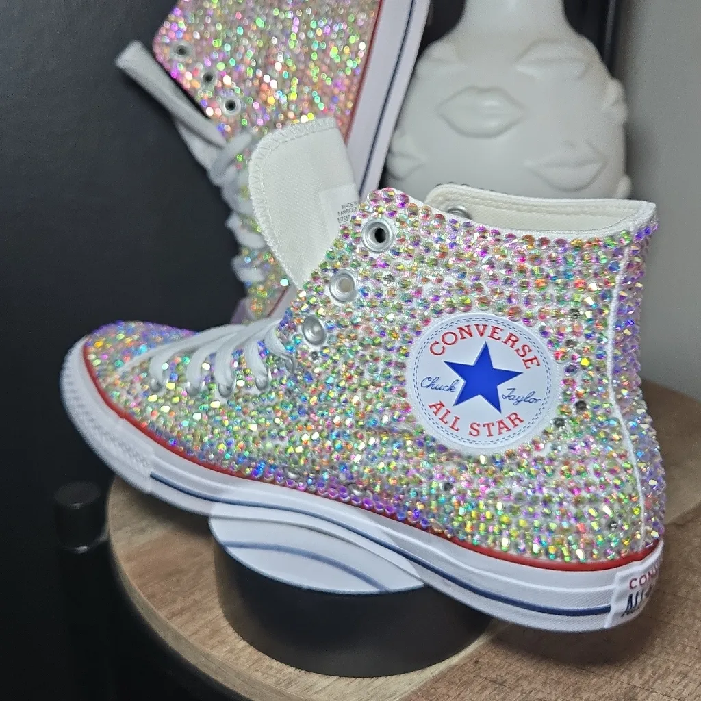 High Top Converse Shoes AB Rhinestones SIZE 9.5 - Image 7