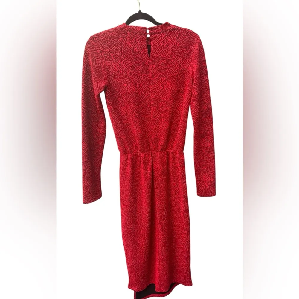 Zara Red Jacquard High Neck Stretch Split Leg Size Medium - Image 4