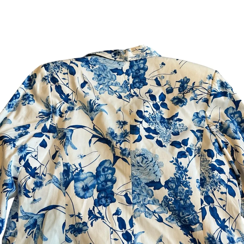 Vicky Tiel Blue White Floral Print Blazer Jacket Button - Image 6