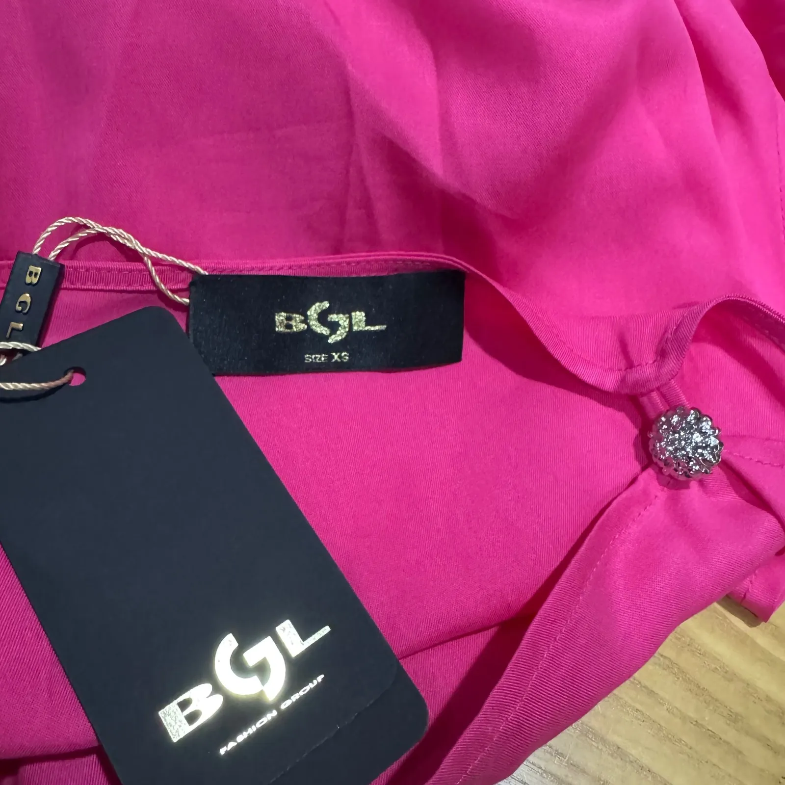 BGL Hot Pink Fuchsia Draped Neckline Belted Midi Dress Size XS - Image 11