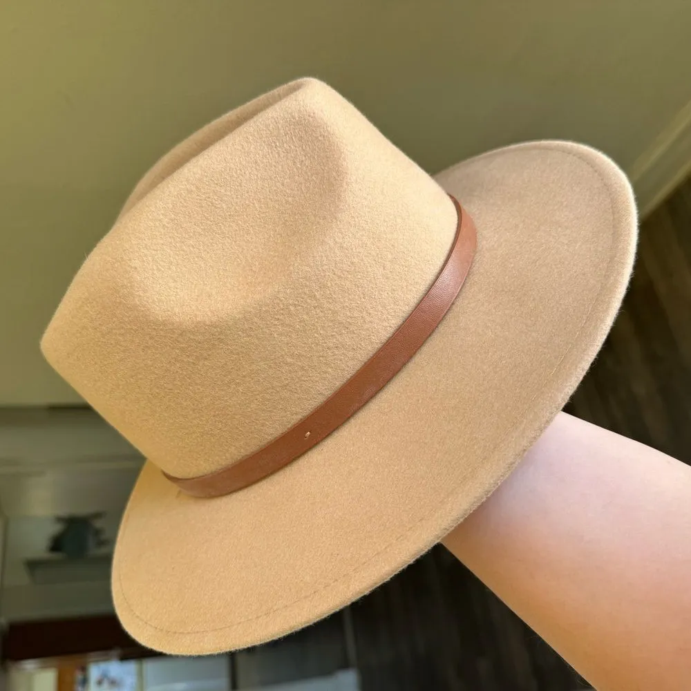 Anthropologie Wool Fedora Hat One Size Camel Tan Classic Winter Trendy Casual - Image 6