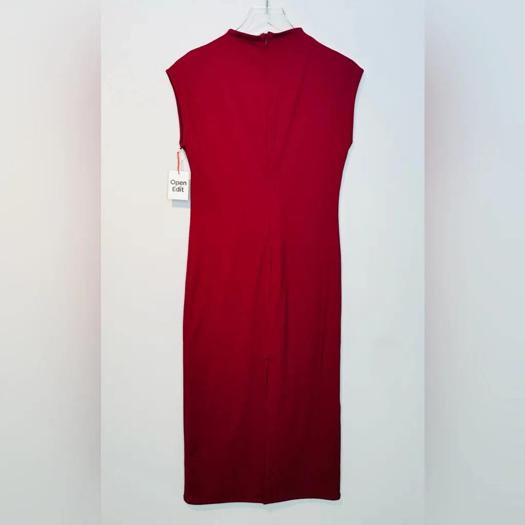 Open Edit Smooth Edit Funnel Neck Burgundy Wine Red Midi Dress Size M NWT - Image 4