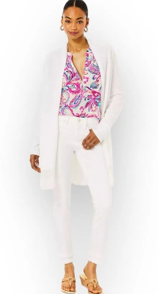 Lilly Pulitzer Tatum Fringe Long White Cardigan W1403 Sz XS - Image 3