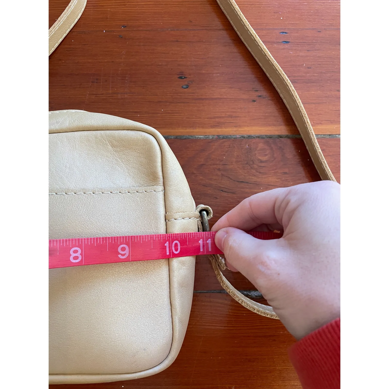 Portland Leather Goods Cream Crossbody Bag Small Zip Top Adjustable Strap - Image 4