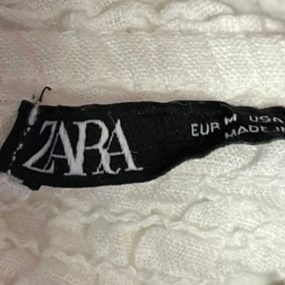 Zara White Short Puff Sleeve Sweetheart Neck Smocked Tie Front Crop Blouse Top M - Image 3