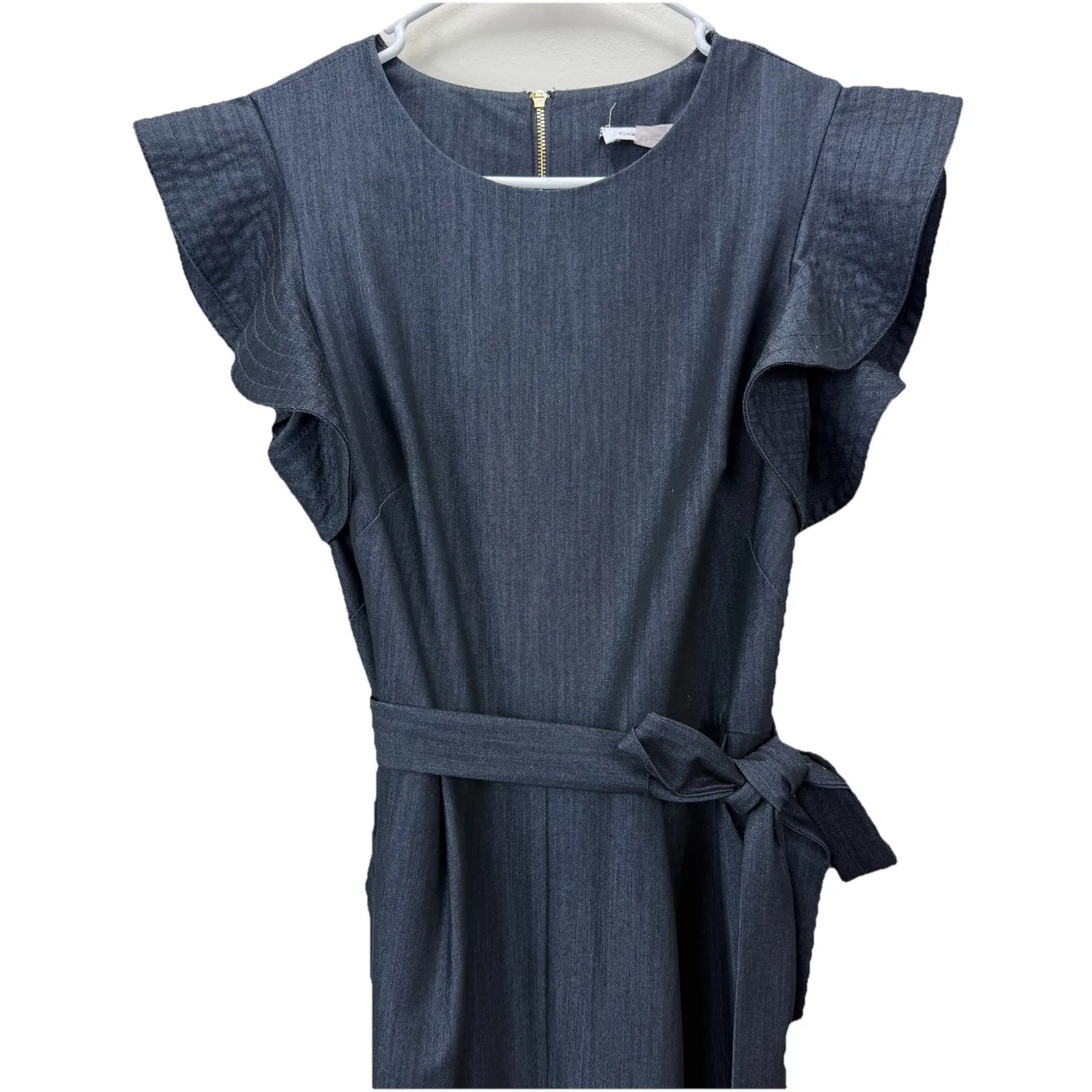 Calvin Klein Chambray Denim Ruffle Sleeve Belt‎ Wide Leg Crop Jumpsuit Pockets 6 - Image 7