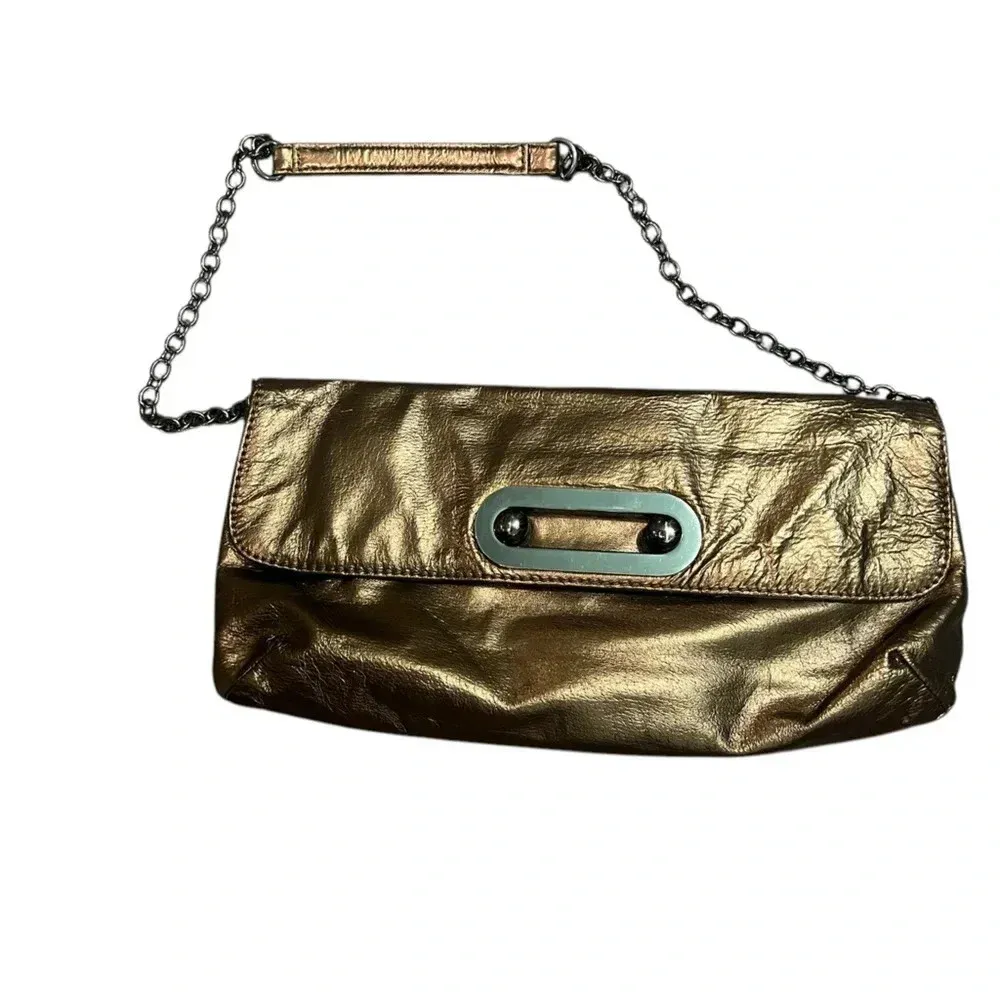 HOBO International Alicia Bronze leather clutch chain strap shoulder bag purse Brown - Image 2