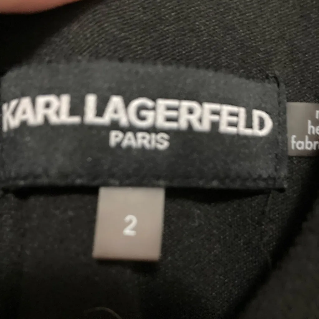 Karl Lagerfeld Elegant Black Floral Appliqué with Pearl Accents Shift Dress - Image 4