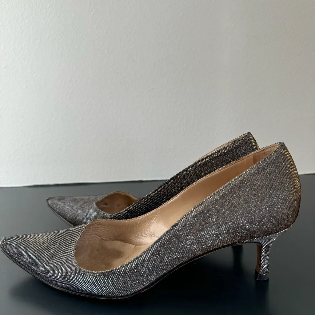 Manolo Blahnik Lurex Glitter Gold Metallic Pointed Kitten Heel Size 40 9.5 Party - Image 11