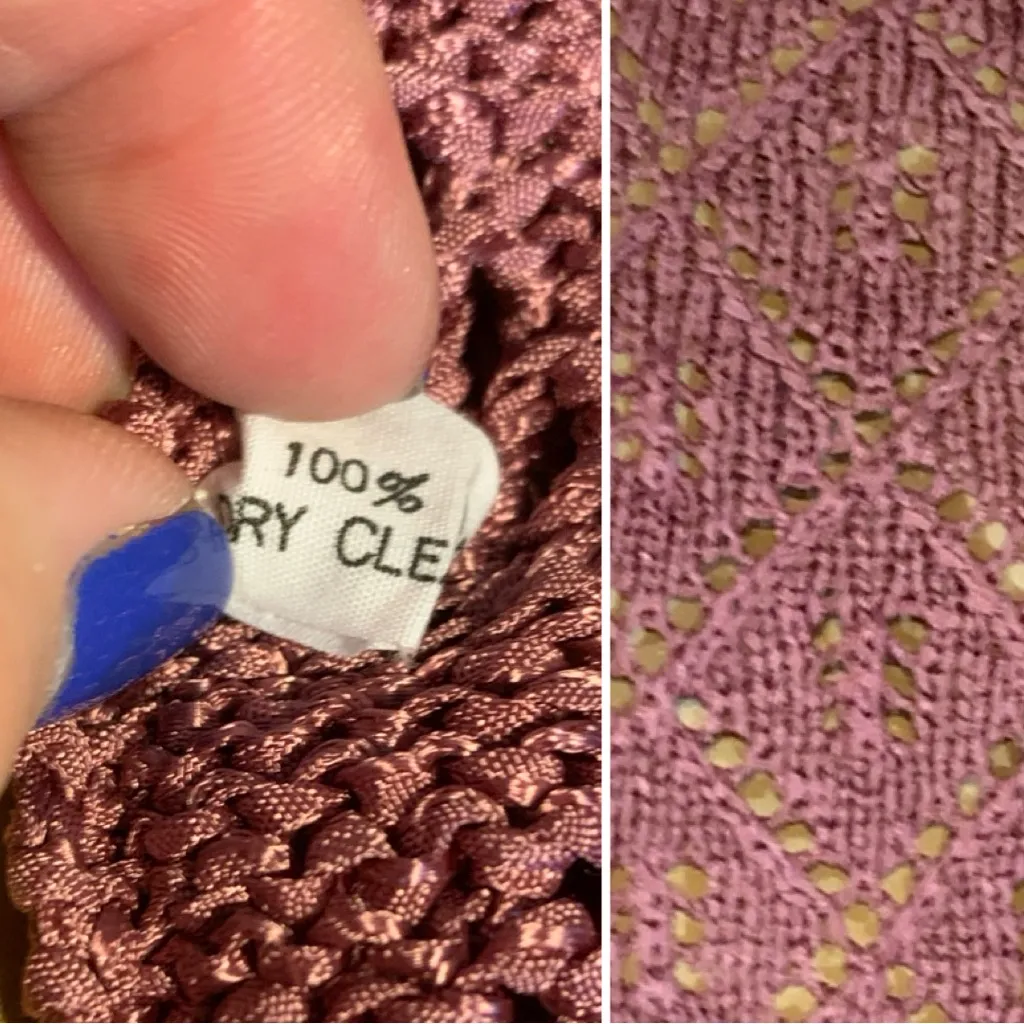 VINTAGE 1980'S PURPLE NYLON CAP SLEEVE LOOSE KNIT PULL OVER SWEATER (M) Size M - Image 10