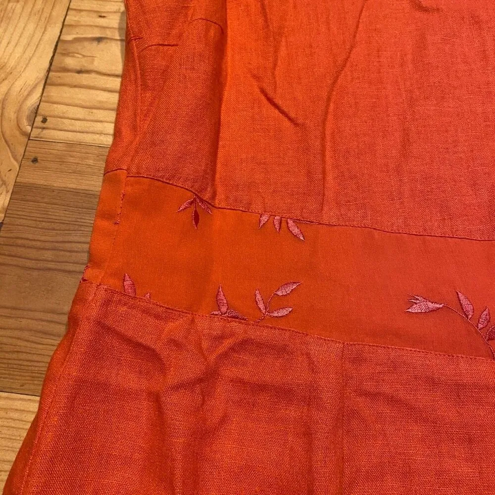 COUNTRY WEAR CASUALS Maxi Dress Womens Large Orange Linen Rayon Silk Embroidered - Image 6