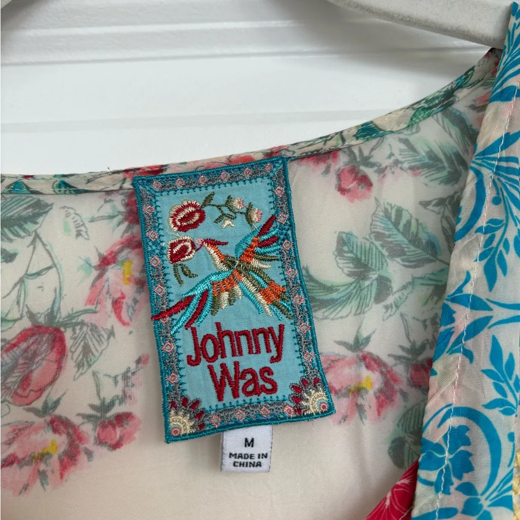 Johnny Was Amber Button Down Floral Scallop Hem Blouse Top - Image 3