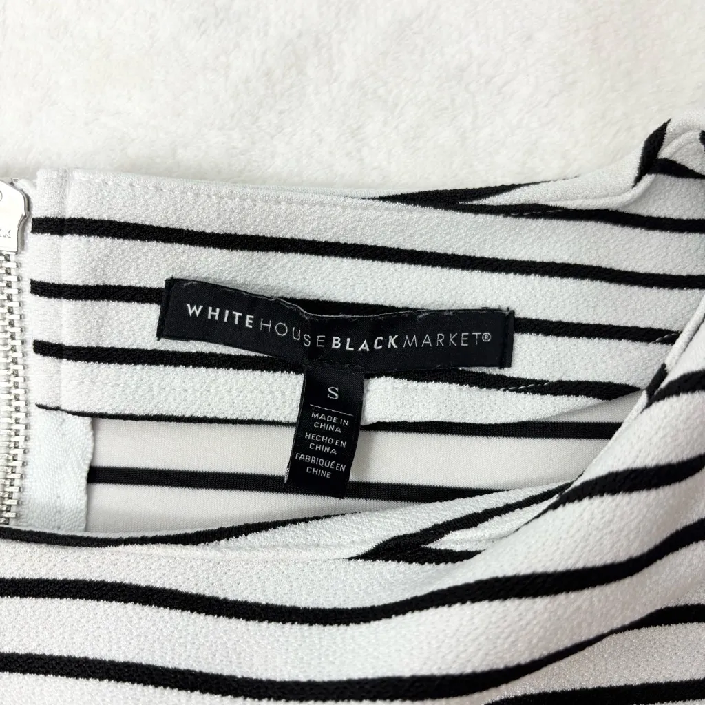 White House Black Market‎ Women 1/4 Zip Striped 3/4 Sleeve Blouse White Size S - Image 7