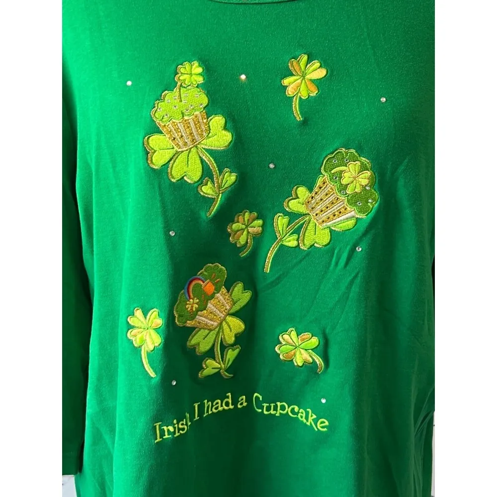 Quacker Factory Shamrock Plus size 1X Irish I Had Cupcake St Patricks Day Green - Image 5