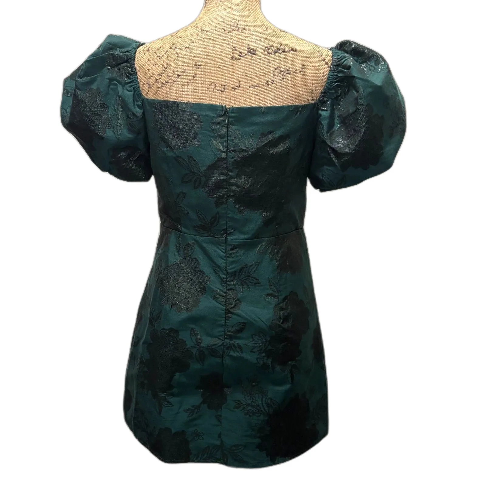 Altar'd State Lionella Puff Sleeve Mini Dress Green Black Floral Size‎ Medium - Image 5