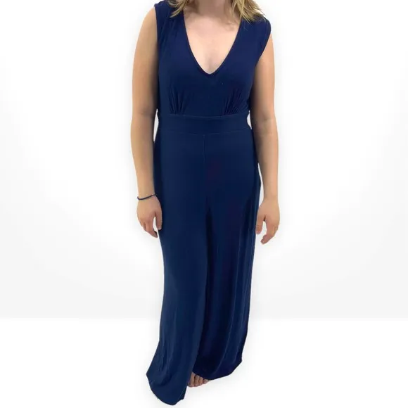 SAGE THE LABEL Blue Sleeveless V-Neck Jumpsuit - Image 2