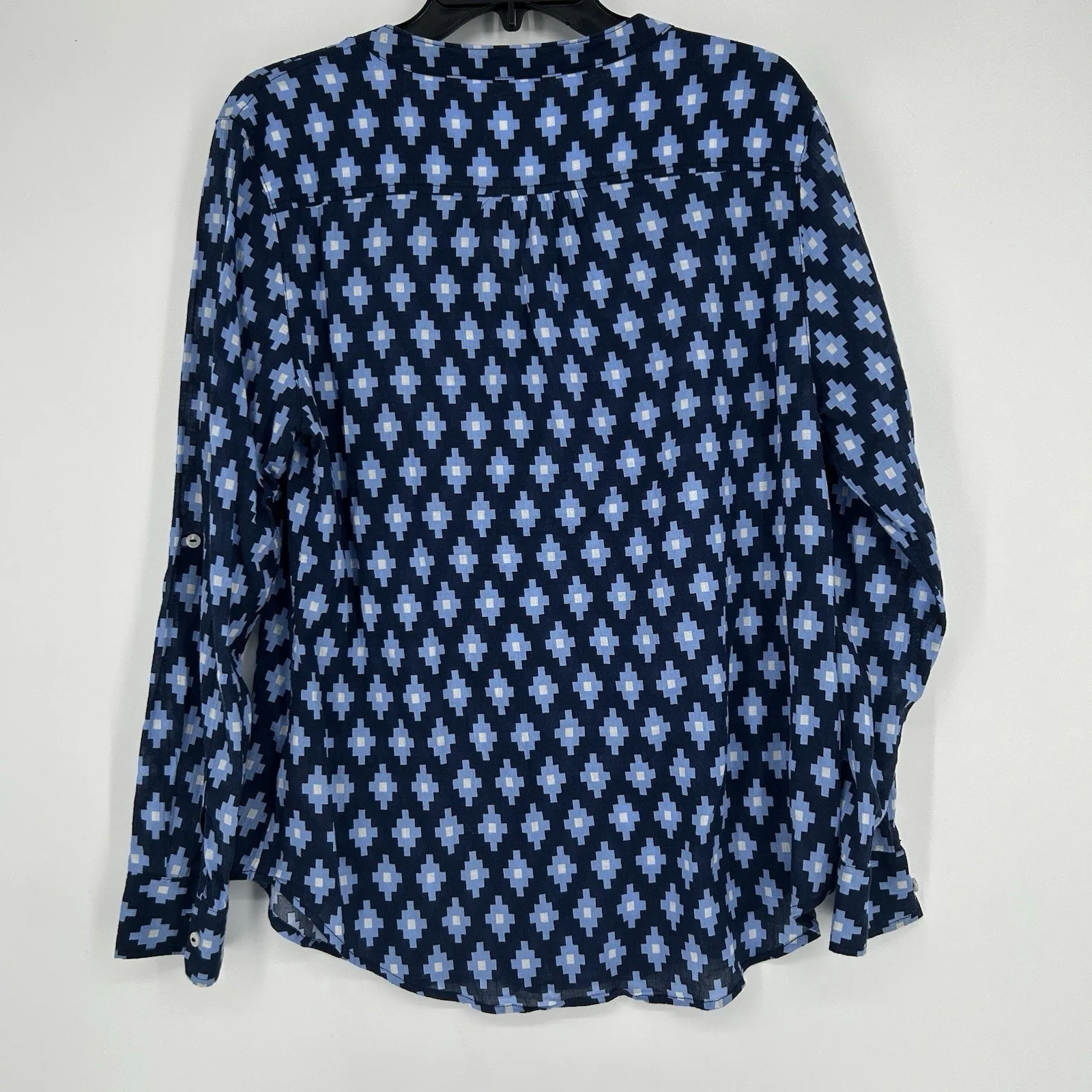 Carve Designs Organic Cotton Button Up Shirt Blue Boho Roll Tab Sleeves Size M - Image 6