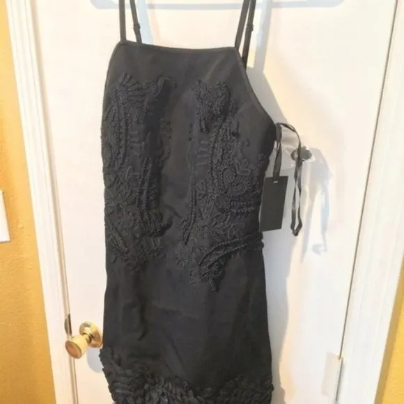 Vera Wang wool & silk embroidered passementerie heavy embellished low back dress - Image 2