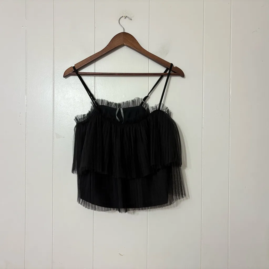 Anthropologie Black Pleated Tulle Tank Top XXS New Layered Sheer Chic - Image 2