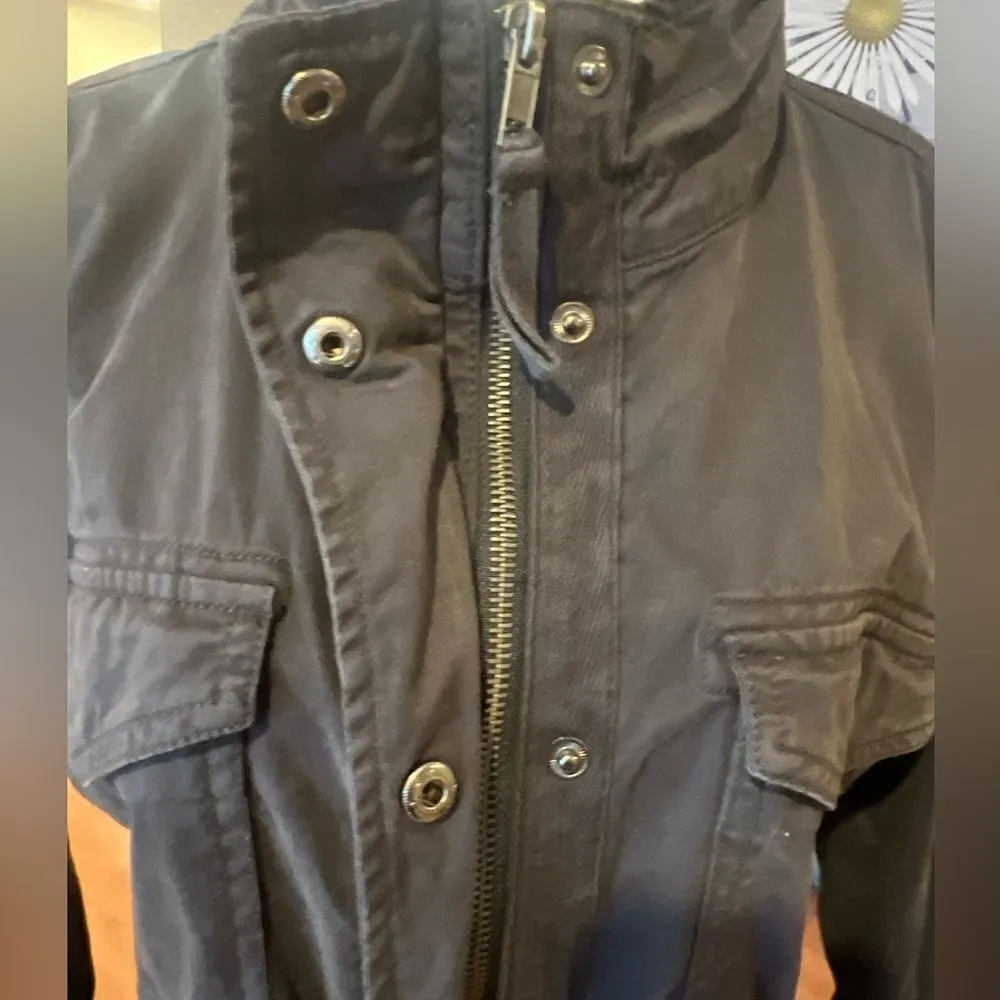 Style and Co women's size large twill utility jacket in gray black‎ with zipper - Image 4