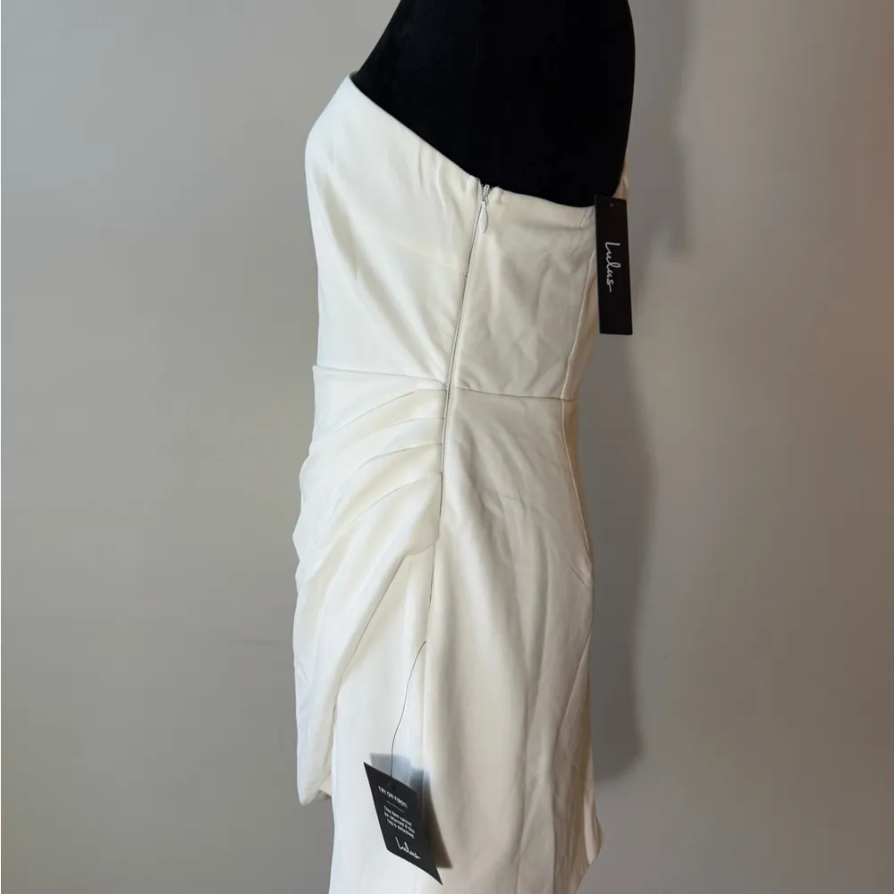 Flirtatious Celebration White One-Shoulder Tulip Mini Dress - Image 4