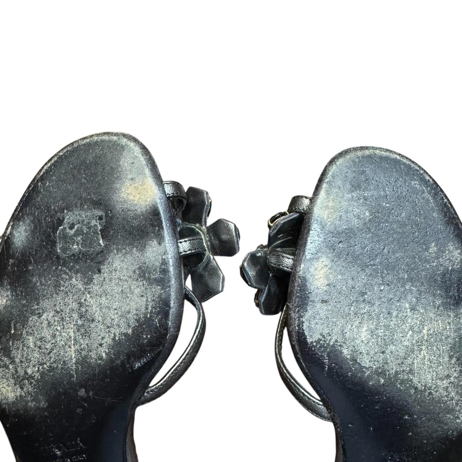 Prada Sandals Womens Size 35.5 Silver Strappy Jeweled Flower Ankle‎ Strap Italy - Image 9