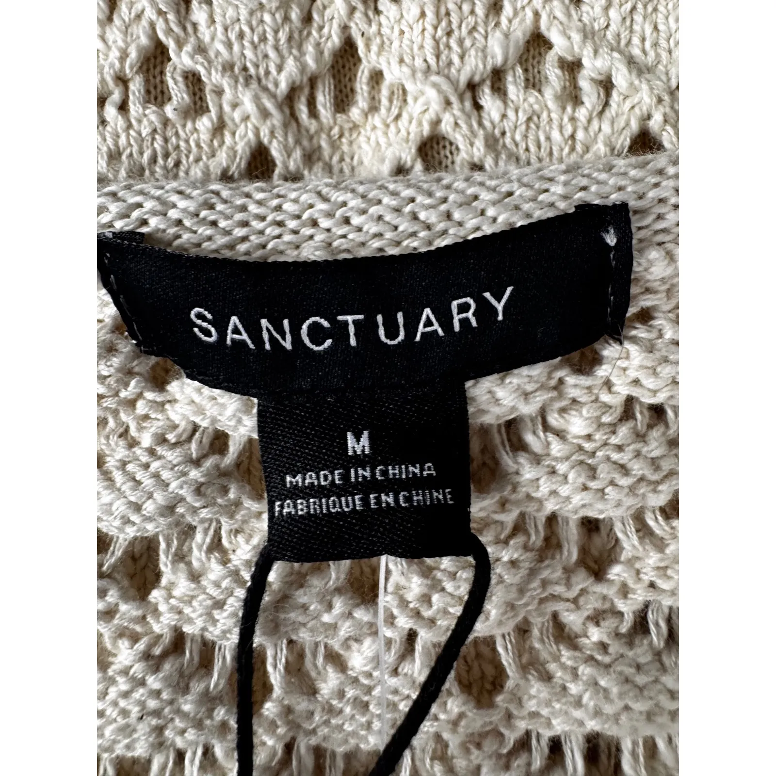 Sanctuary Women Knit Crochet‎ Sleeveless Mini Dress M Cream Textured Open Weave - Image 9