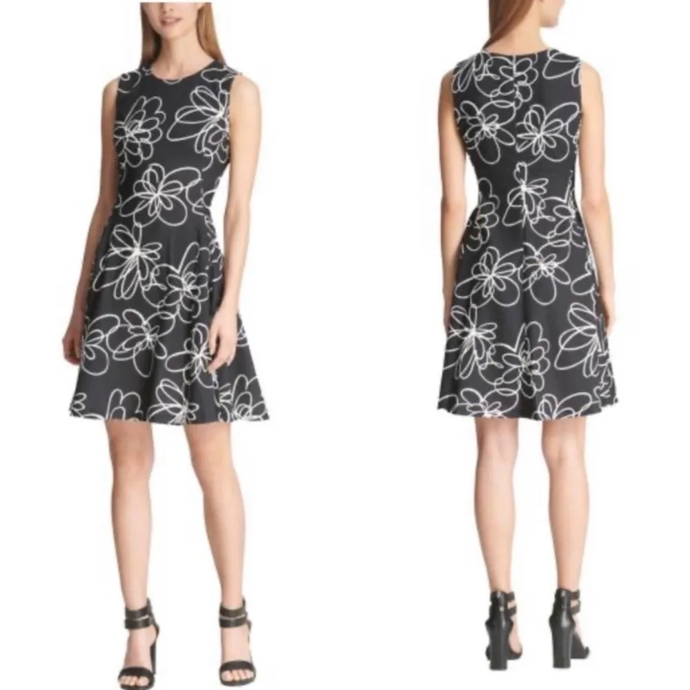 DKNY Floral Fit & Flare Dress with Pockets Black - Image 15