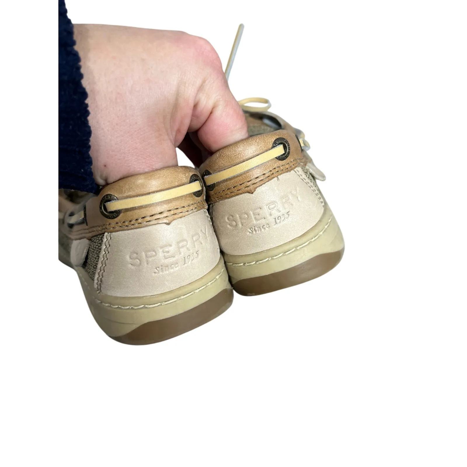 Sperry Top-Sider Boat Shoes Beige Leather 7M Nautical Classic Coastal Preppy - Image 6