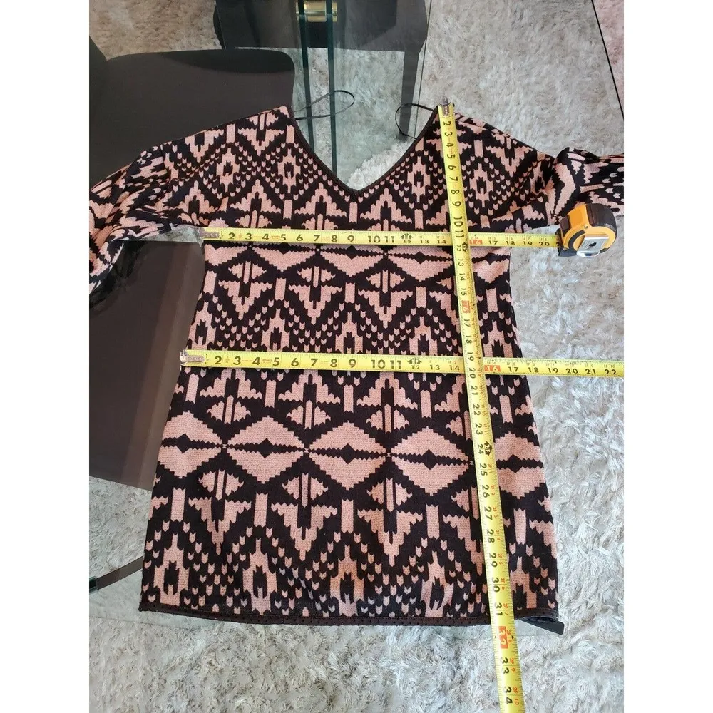 Fab'rik Beige & Black Polyester V-Neck Half Sleeve Geo Print Dress Small - Image 11