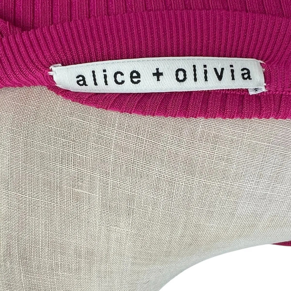Alice + Olivia Jeanne Off Shoulder Knit Top Sweater‎ Pink Fuchsia Size Small - Image 9