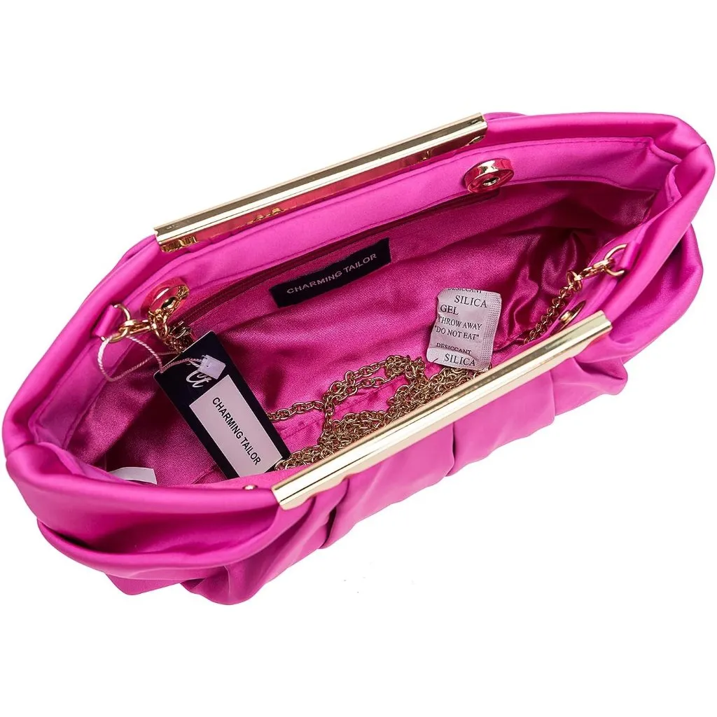 ⚡ Women's Elegant Evening Pleated Satin Simple Classy Formal Pink Clutch Bag - Image 7